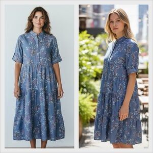 Natural Life Rebecca Tiered Dress Floral Short Sleeve Cottage Prairie  Size XXL